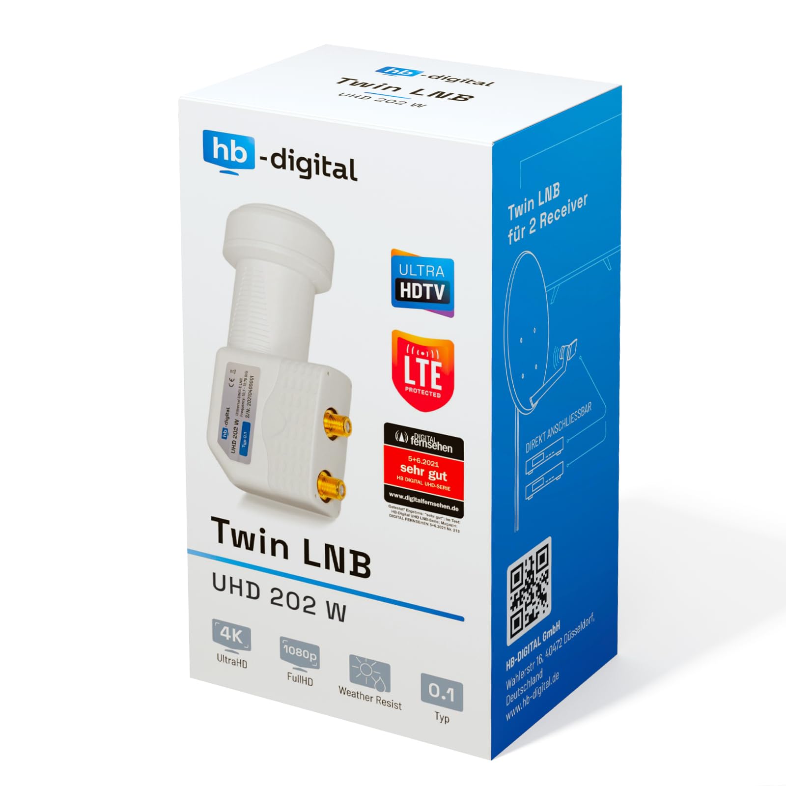 HB-Digital LNB LNC - Conector con contactos chapados en oro para cable de televisión de alta definición, para FULL HD TV 3D, extensible, incluye enchufe