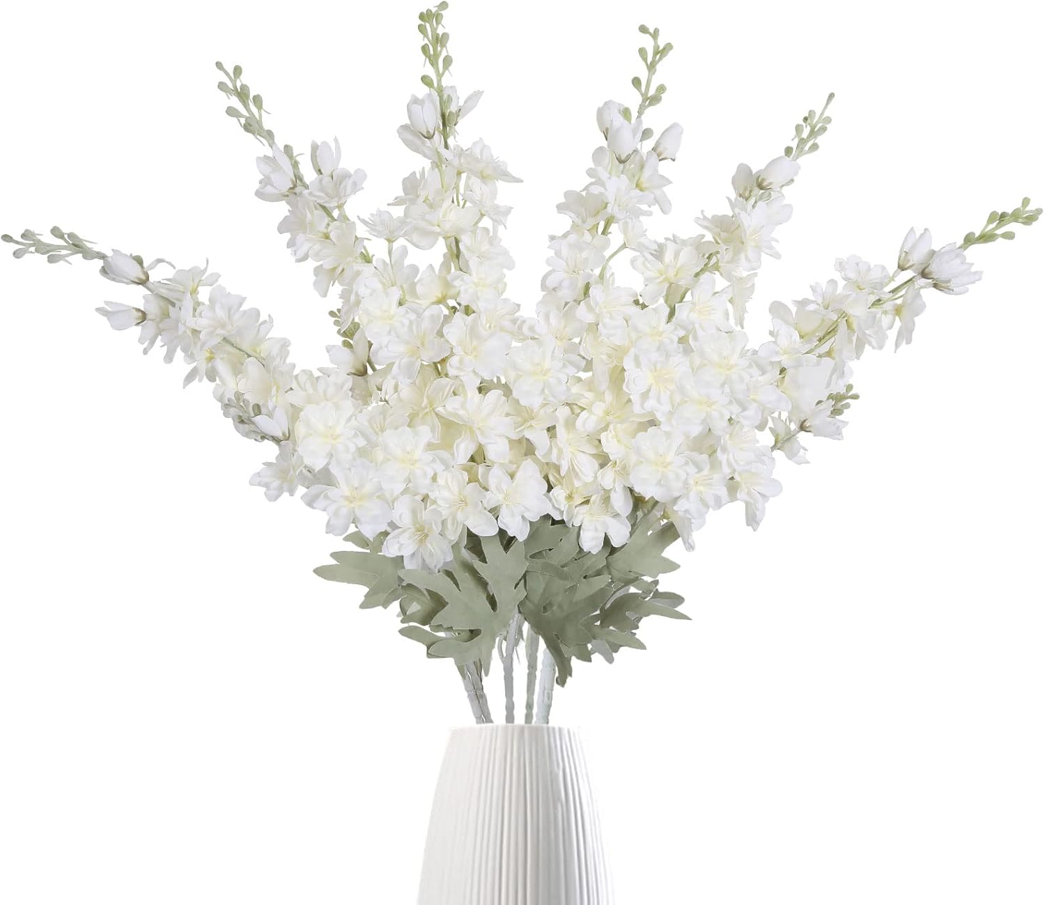IPOPU 6 pcs Delphinium Artificial Flowers White Larkspur Artificial Flowers, 33.5 in