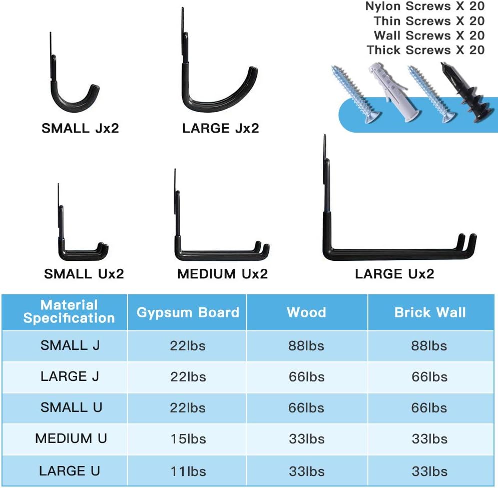 Garage Hooks,Dstper Steel Garage Storage Hooks Utility Double Hooks,Heavy Duty for Organizing Power Tools, Ladders, Bulk Items, Bikes, Ropes etc (10 Pack, Bright Black)
