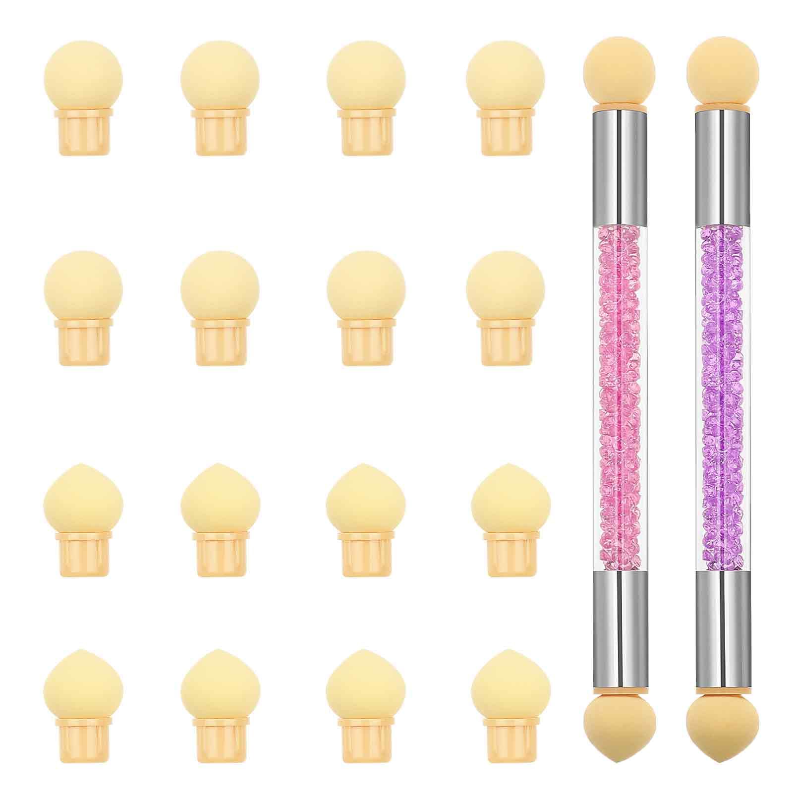 Dimeho Nail Art Brushes Double Head Ombre Sponge Nails Arts Brushes for Gel Nails Gradient Sponges Pen with 16 in 2 Set Replacement Head Nail Art Tool for French Tip DIY Manicure Brush