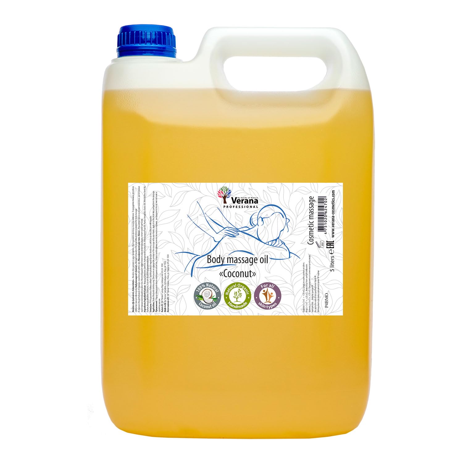 Verana Olio per Massaggio corpo Сocco, Naturale, Senza OGM, Massaggio Ringiovanente e Rivitalizzante, Rilassante, dà Emozioni Positive, Aromaterapia (5L)