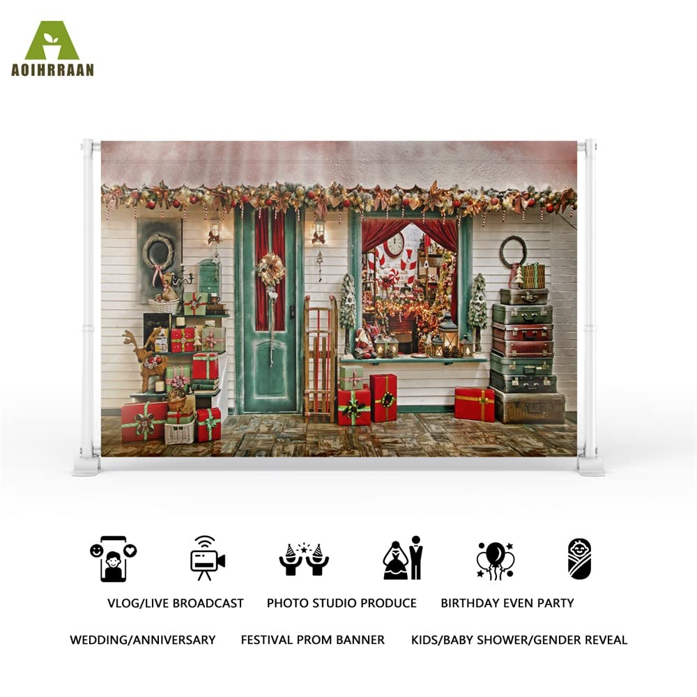 Aoihrraan 3x2,5m Christmas Shop Backdrop Xmas Gifts Store Window Outdoor New Year Photography Background Festival Family Party Decoration Banner Boys Girls Kids Adults Portrait Photo Studio Props - Image 2