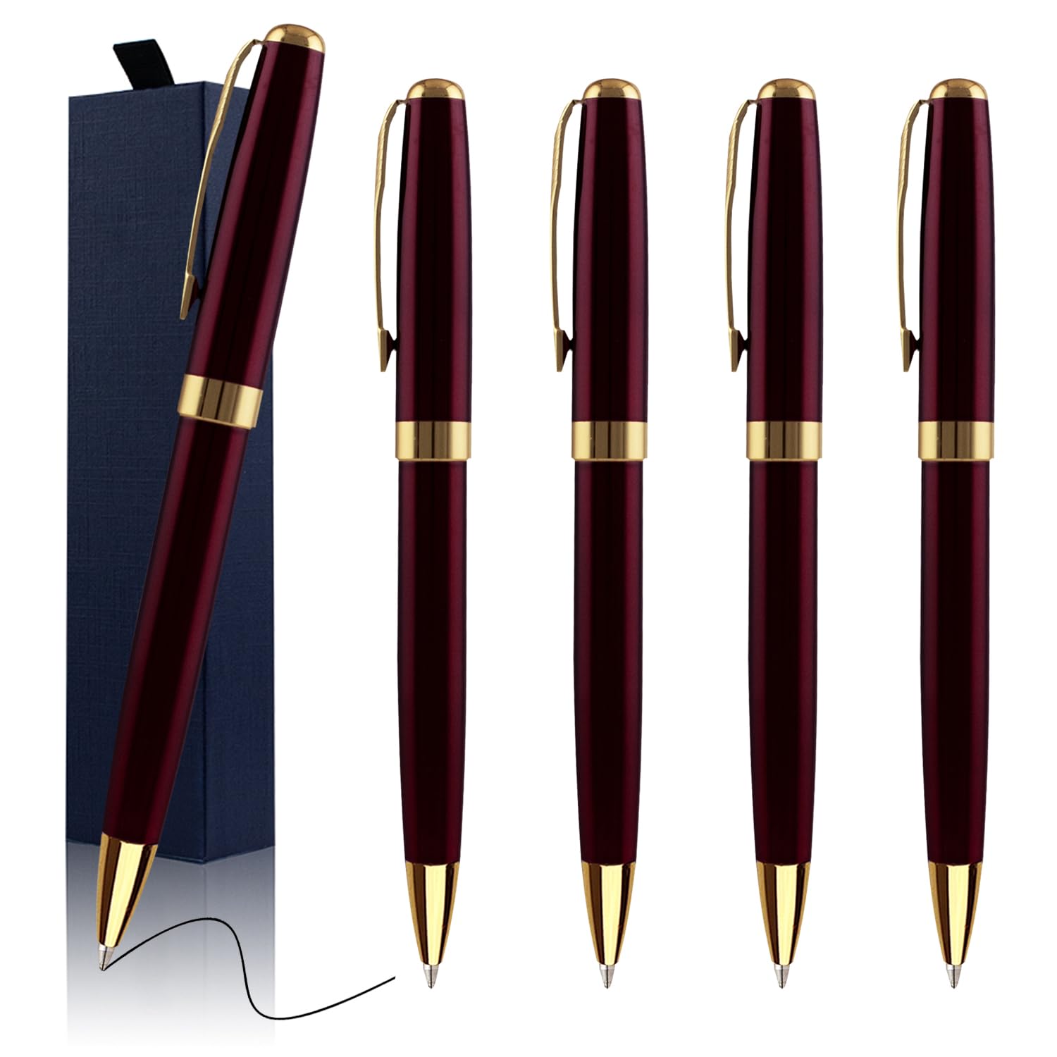 Ensemble d'écriture de stylos cadeaux de bureau personnalisés - Stylos fantaisie en acier inoxydable personnalisés avec votre nom ou message, parfaits pour un collègue/amis 5PCS/Pack