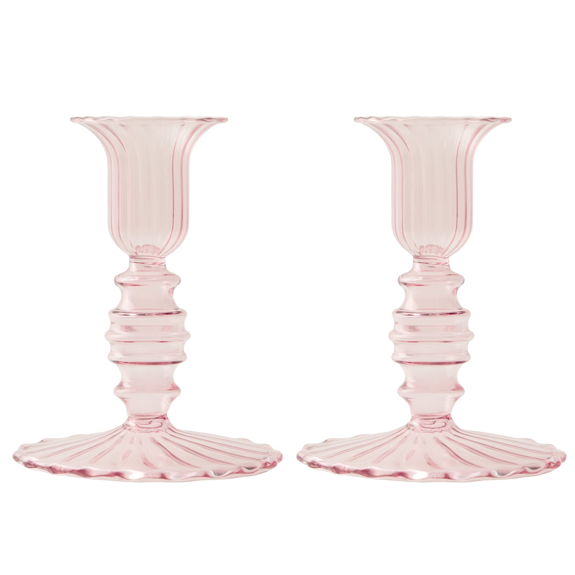 Clio & Clover Pink Candle Holders Set Of 2 - Glass Flute Candle Holders - Set Of Two Candle Holders Perfect For Pillar Candles (Pink)