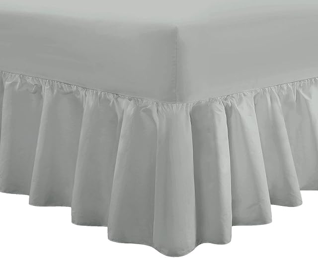 DTEX HOMES Luxury Polycotton Extra Deep Frilled Valance Fitted Sheets, Single - Grey