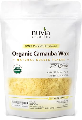 Nuvia Organics Cera de carnauba - Certificado USDA sin OMG cera a base de plantas cosechada de forma sostenible 4 onzas