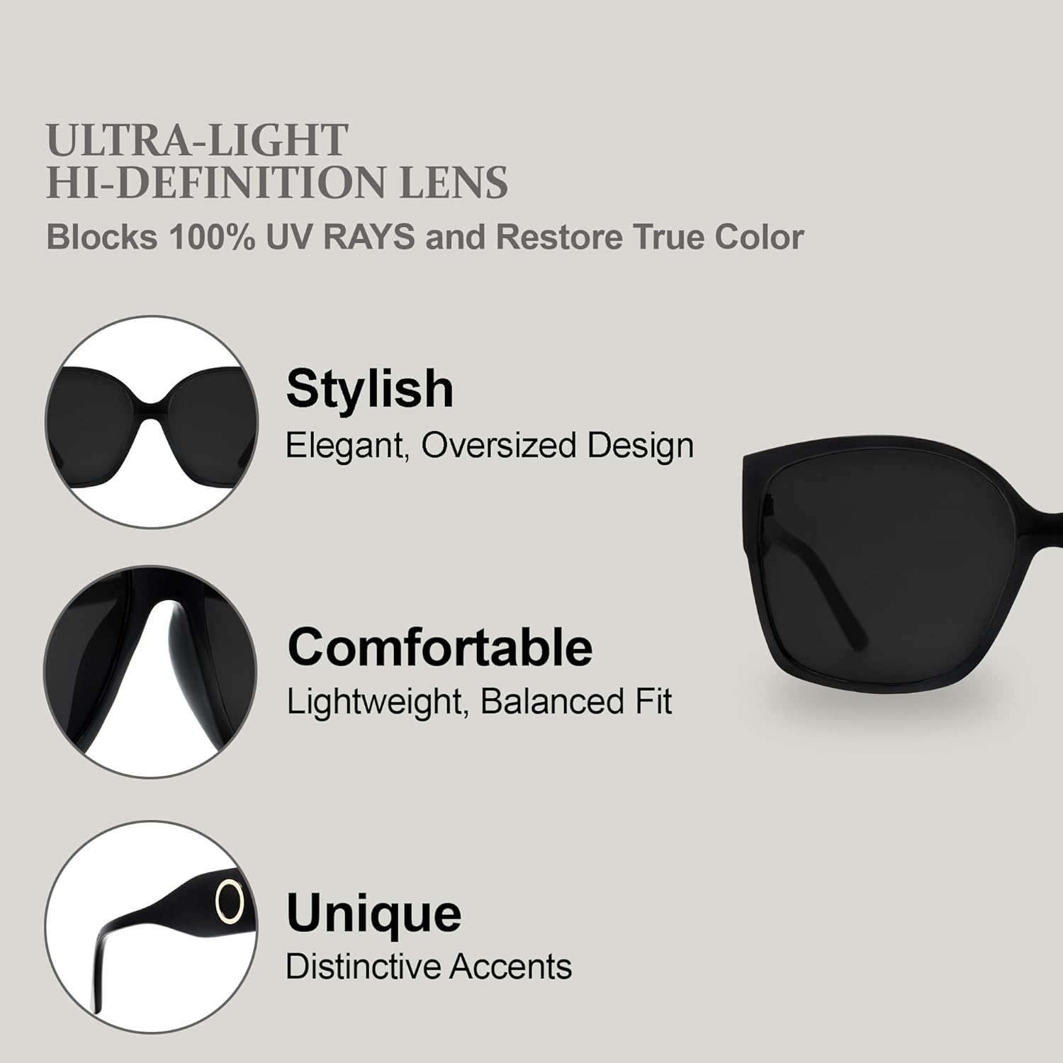 NYS Collection Premium Polarized Lightweight Oversized Square Sunglasses for Women