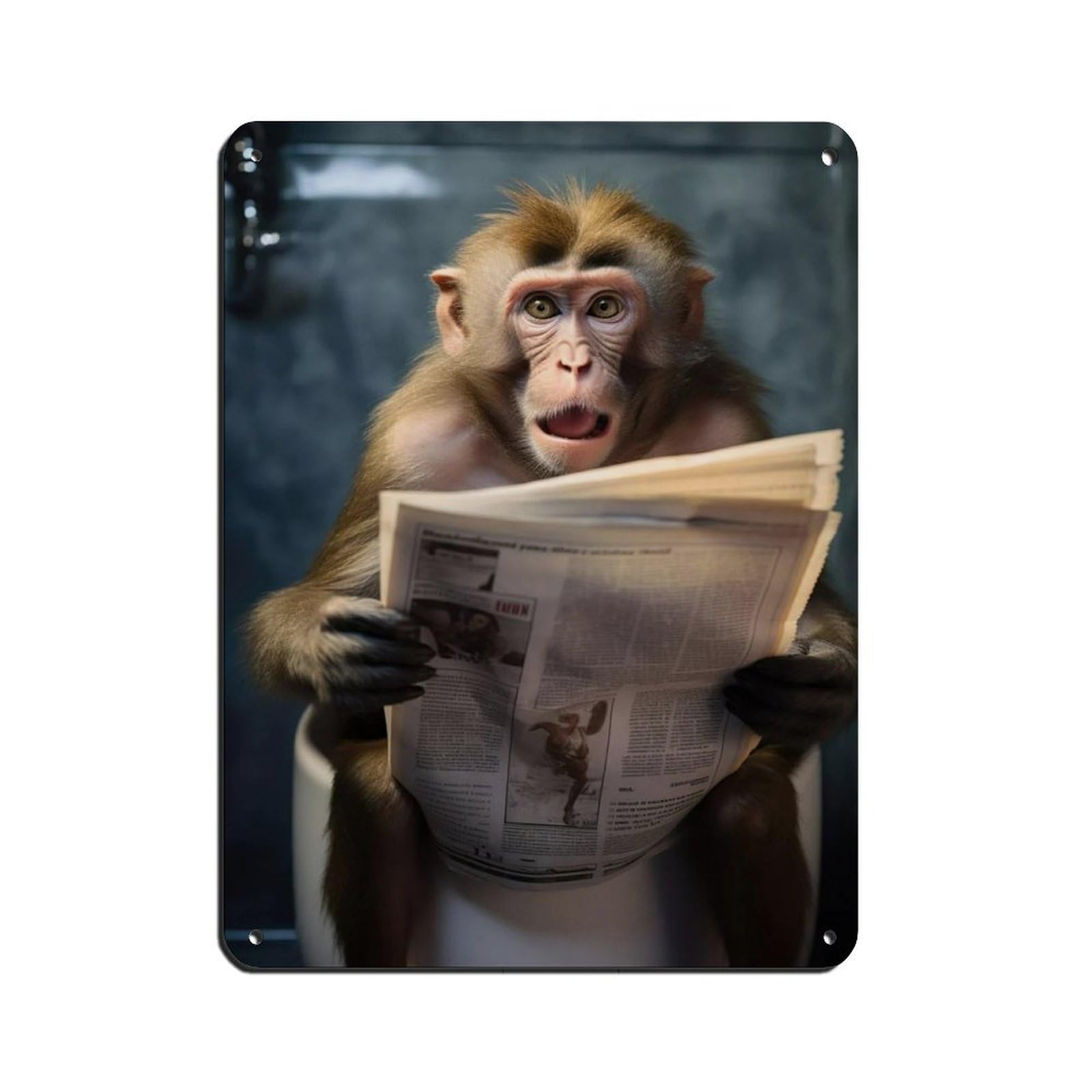 Macaque Monkey Sitting on The Toilet Reading A Newspaper (3) Retro Poster Metal Tin Sign Chic Art Retro Iron Painting Bar People Cave Cafe Family Garage Poster Wall Decoration 12x16inch(30x40cm)