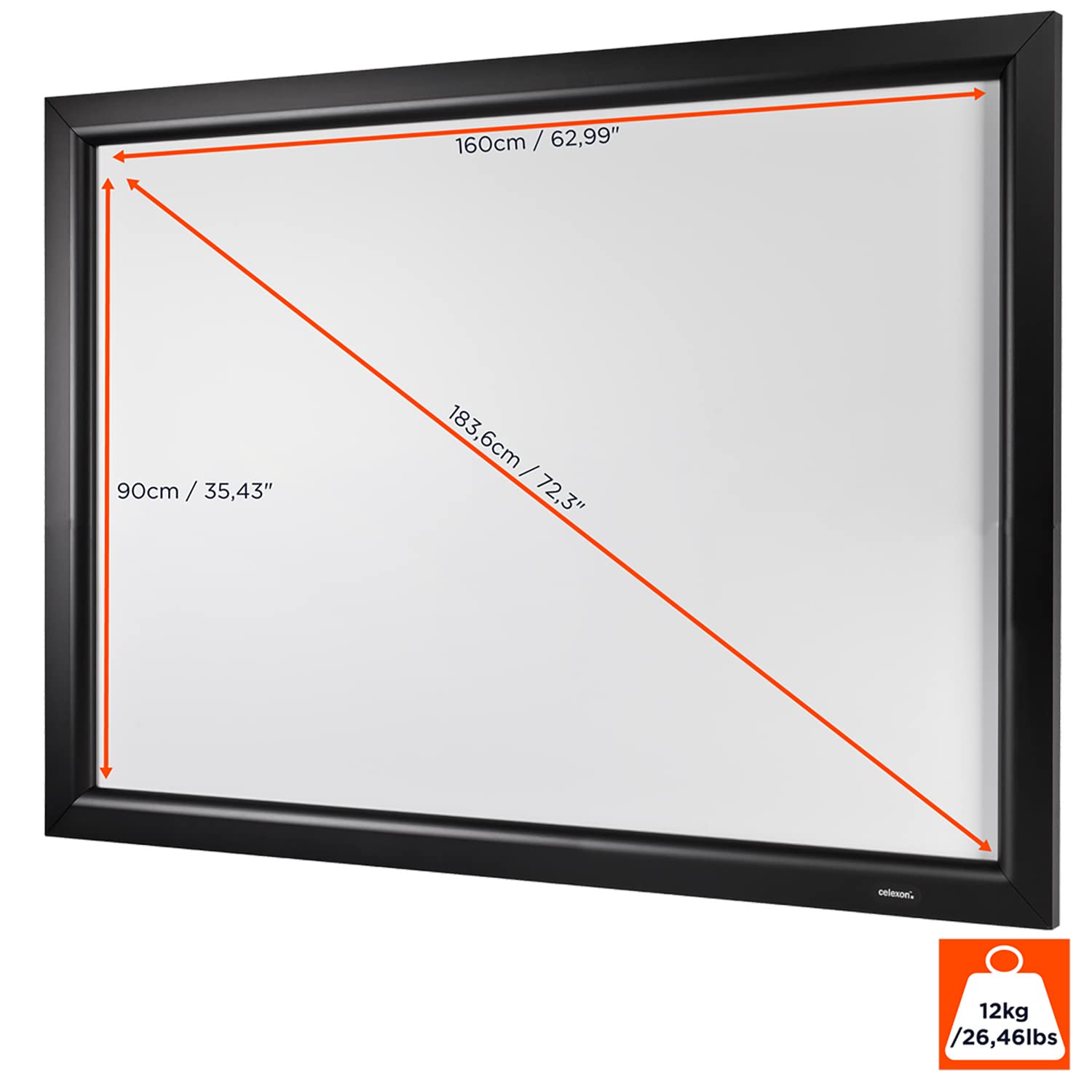 celexon HomeCinema Rahmen-Leinwand 70" | 160x90 cm 16:9 | langlebige 4K, Full-HD Beamer-Projektions-Leinwand mit top Planlage für Ihr Büro oder Heimkino | Aluminium-Frame zur Wandmontage