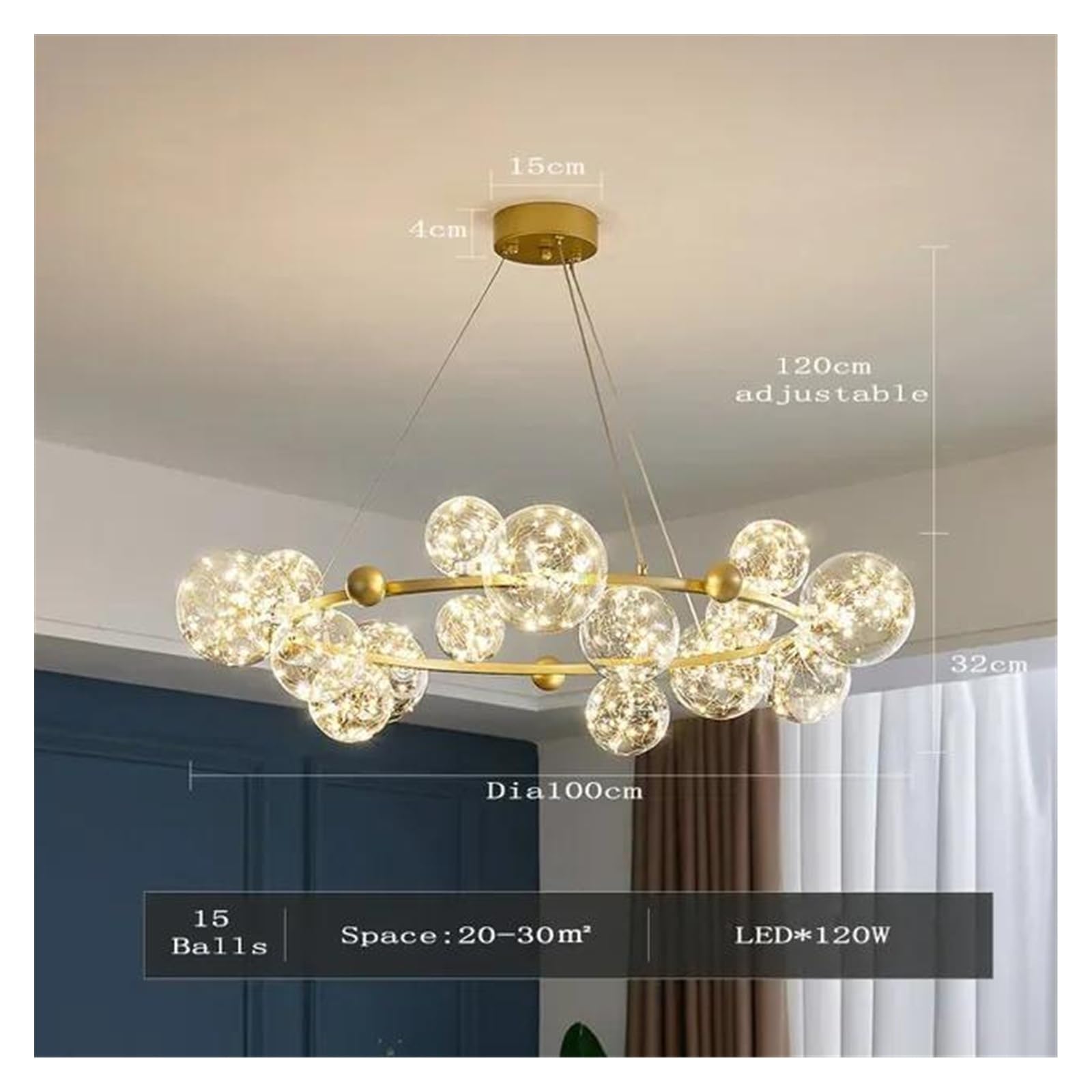 Lampadario Nordico per Soggiorno, Pieno di Stelle, Lampada da Ristorante, Rete Moderna, Anello di Celebrità, Fagioli magici, Lampada a Sospensione Creativa per Camera da Letto (Bianco Caldo,