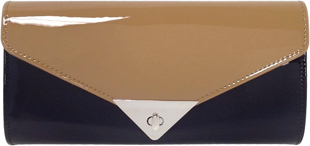 JNB Faux Patent Leather Color Block Clutch