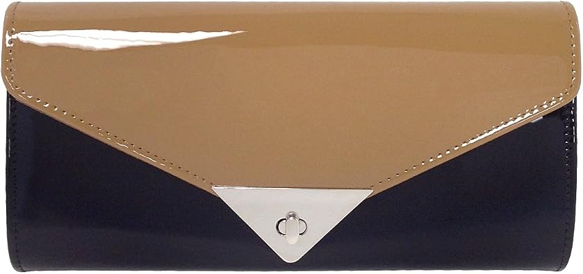 JNB Faux Patent Leather Color Block Clutch
