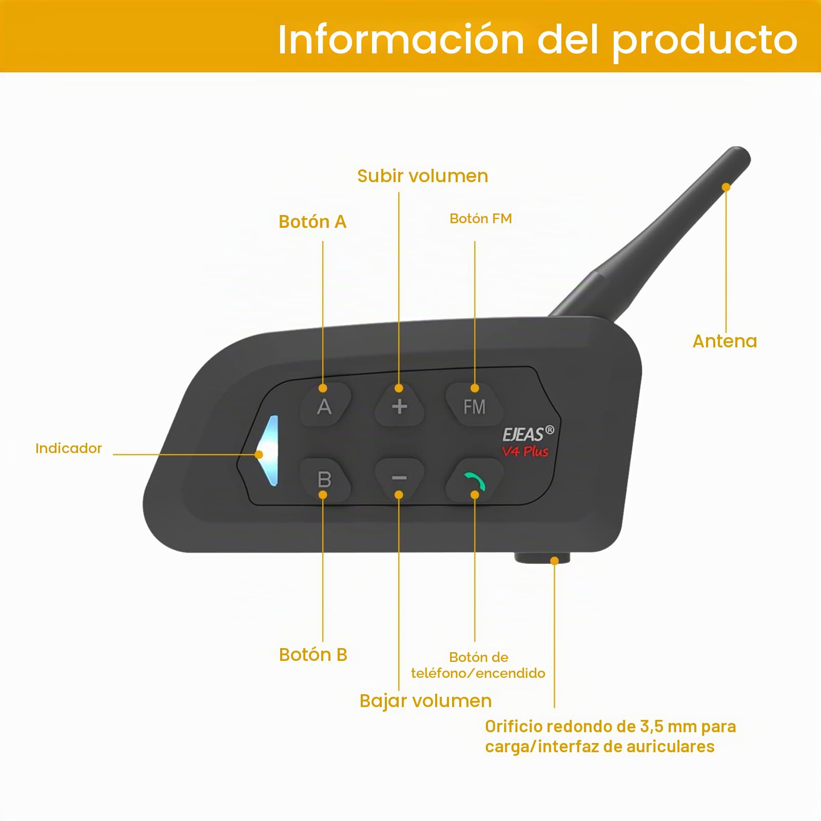 EJEAS V4C Árbitro Bluetooth Intercom Auricular 4 Personas Comunicación Interphone 1500M BT 5.1 Intercomunicador Profesional Inalámbrico para Árbitros de Fútbol y Balonmano(1PC)