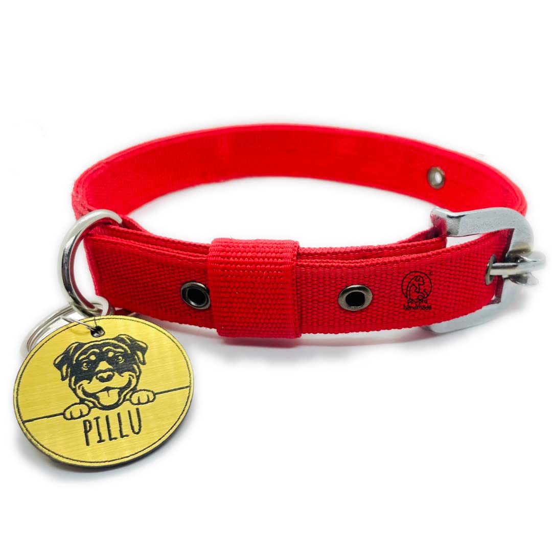 PAWPRO HANDMADE Dog Black Collar with Custom Breed Engraving Name Tag Suitable for All Breed Dogs (Large, Red) (B0CJCKDM3C) Amazon Price History, Amazon Price Tracker