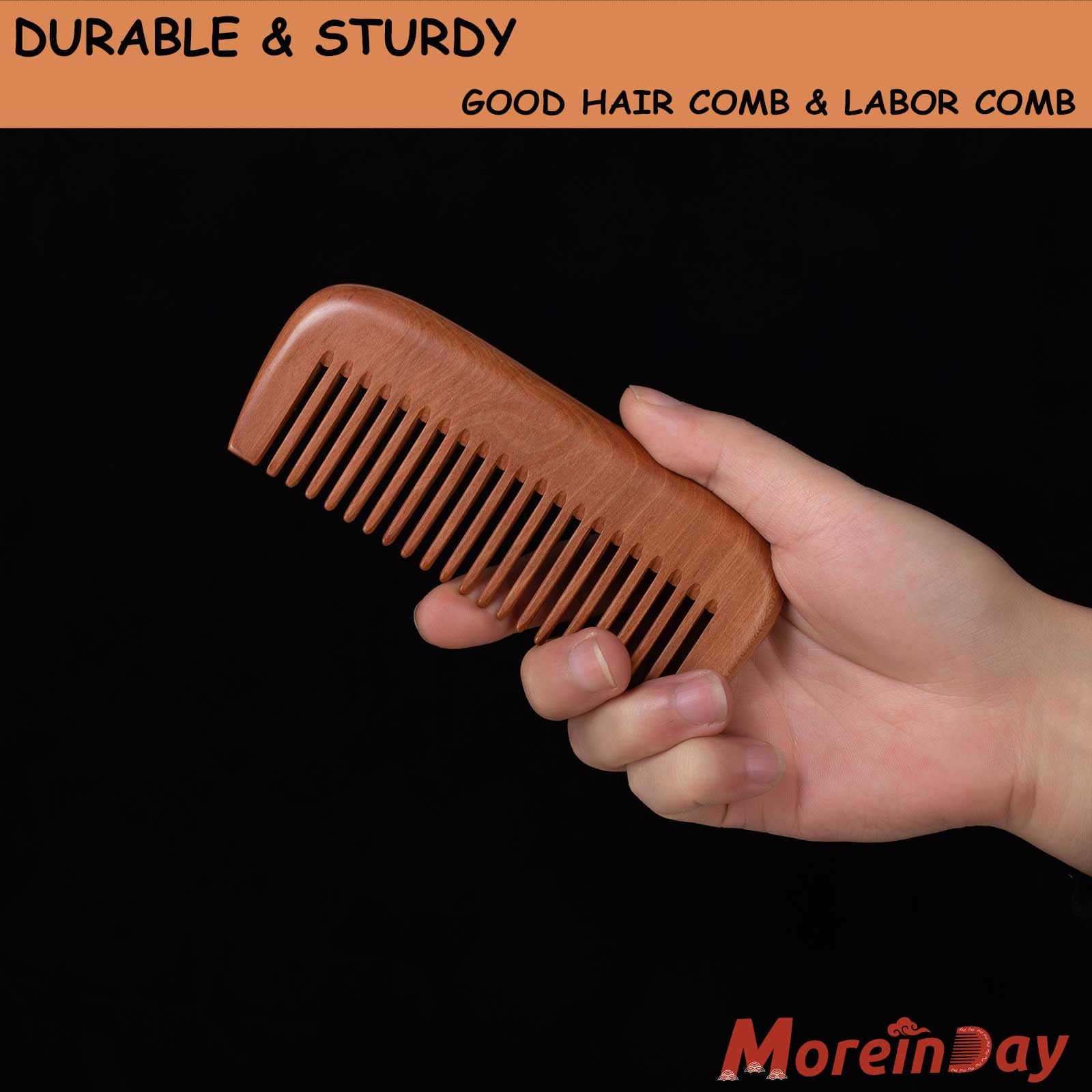 Peine de madera de dientes medianos para mujeres y hombres, madera de melocotón