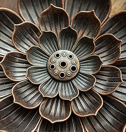 2 in1 Kreativer Räucherstäbchenhalter, Legierung, Lotuslinie, Räuchergefäß, Metallhandwerk, Sandelholz-Spulenbasis, Rotbronze, Heimdekoration_voghion.com
