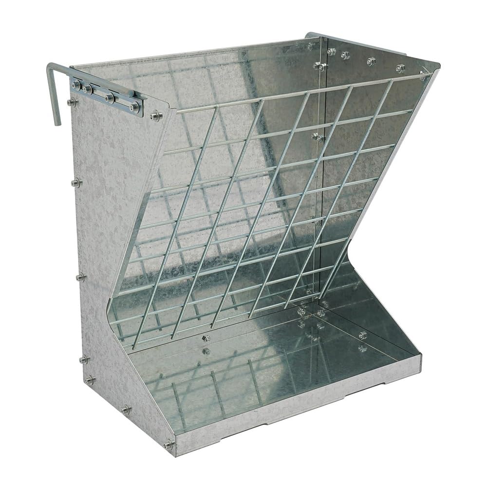 PEIKVOUL Large 2-in-1 Hay Feeder for Goats, Sheep and Horses, Q235 Steel Hay Rack with Lower Feed Trough, Hay Saver Grid, Metal Livestock Feeder for Farm, Barn and Stable, Silver