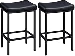 HOOBRO Bar Stools, Set of 2 Bar Chairs, Counter Height Stools, Saddle Stools with Curved Surface, Kitchen Stools, 63 cm, 6 cm Thick Upholstery, for Kitchen, Dining Room, White and Gray WG10BY01