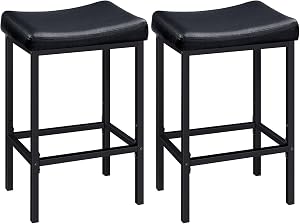 HOOBRO Bar Stools, Set of 2 Bar Chairs, Counter Height Stools, Saddle Stools with Curved Surface, Kitchen Stools, 63 cm, 6 cm Thick Upholstery, for Kitchen, Dining Room, Cafe Black BB10BY01