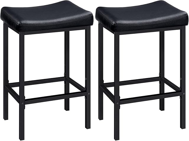 Tabourets de bar HOOBRO, ensemble de 2 chaises de bar, tabourets de hauteur de comptoir, tabourets de selle avec surface incurvée, tabourets de cuisine, 63 cm, rembourrage de 6 cm d'épaisseur, pour cuisine, salle à manger, café Noir BB10BY01