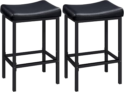 HOOBRO Bar Stools, Set of 2 Bar Chairs, Counter Height Stools, Saddle Stools with Curved Surface, Kitchen Stools, 63 cm, 6 cm Thick Upholstery, for Kitchen, Dining Room, Cafe Black BB10BY01