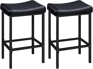 HOOBRO Bar Stools, Set of 2 Bar Chairs, Counter Height Stools, Saddle Stools with Curved Surface, Kitchen Stools, 63 cm, 6 cm Thick Upholstery, for Kitchen, Dining Room, Cafe Black BB10BY01