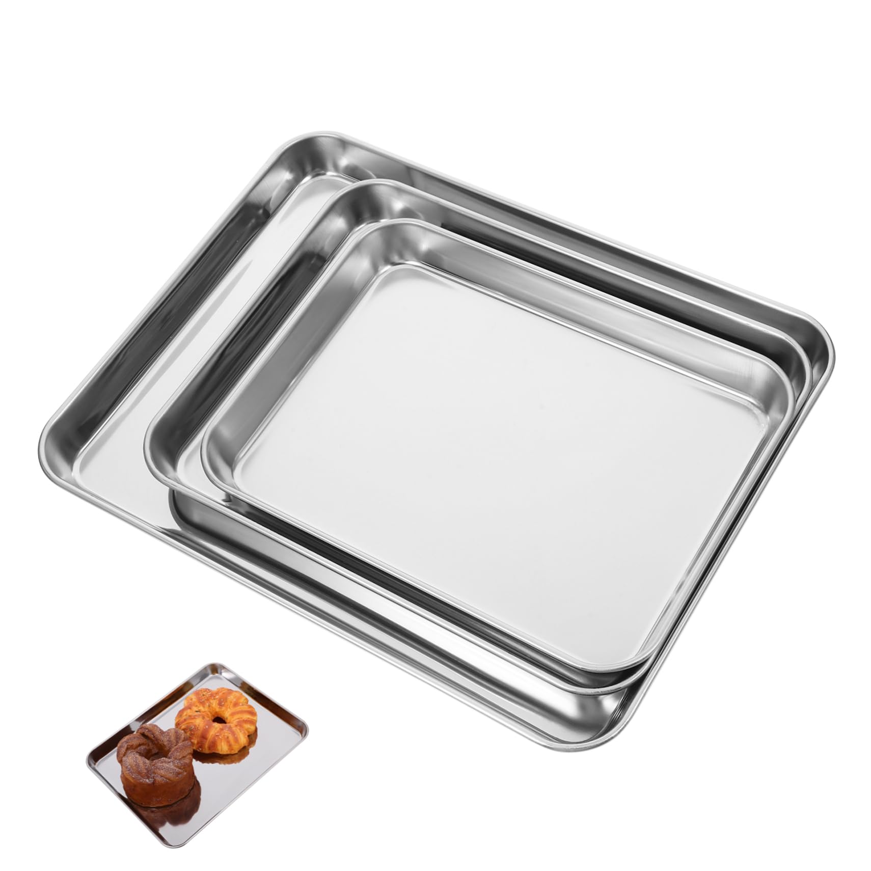 Plateau de cuisson rectangulaire en acier inoxydable lot de 3 plats à four antiadhésifs