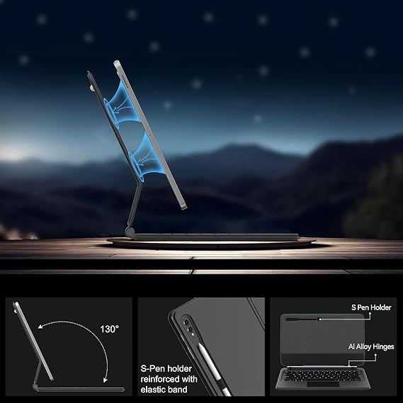 حافظة لوحة المفاتيح Fogy Samsung Galaxy tab S9 Fe Plus - حافظة لوحة المفاتيح المضيئة Tab S8 Plus/S7 Plus/S7 FE مقاس 12.4 بوصة Magic Keyboard Touchpad Rgb