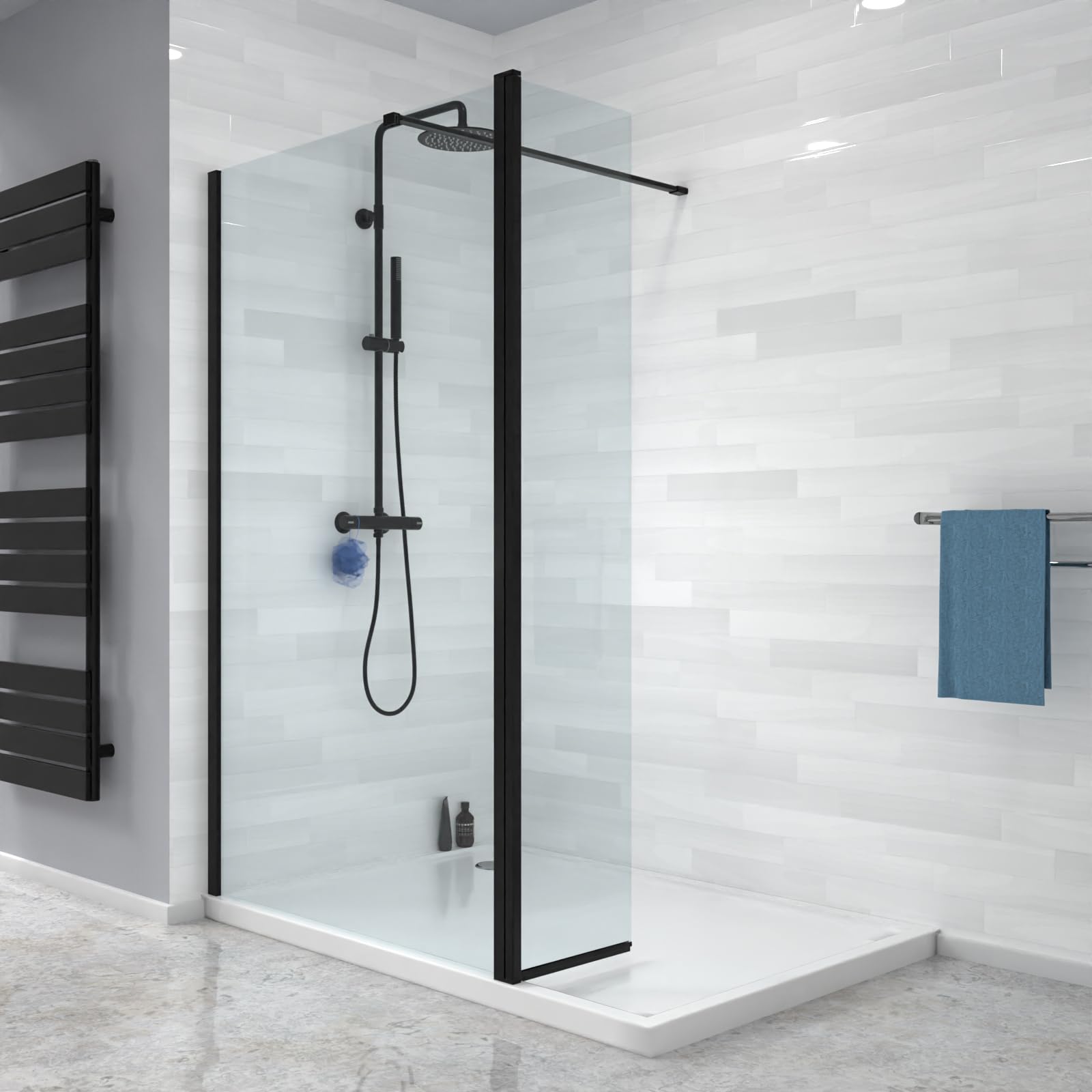 Nes Home Black 1200mm Shower 8mm Tempered Glass Screen With 30omm Flipper Panel