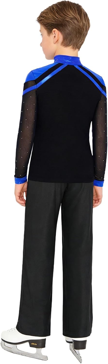 Sparkly Dance Outfits Sets for Boys Kids Ice Skating Suits Stage Performance Competitions Royal Blue+Black 8 Years