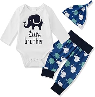 Savlot Baby,Clothing,Baby Boys 0-24m,Outfits & Clothing Sets Savlot Newborn Baby Boy Clothes Little Brother Long Sleeve Romper + Cartoon Pants + Hat Infant Boy Outfits 3 Pieces Newborn Clothing Set 0-12 Months