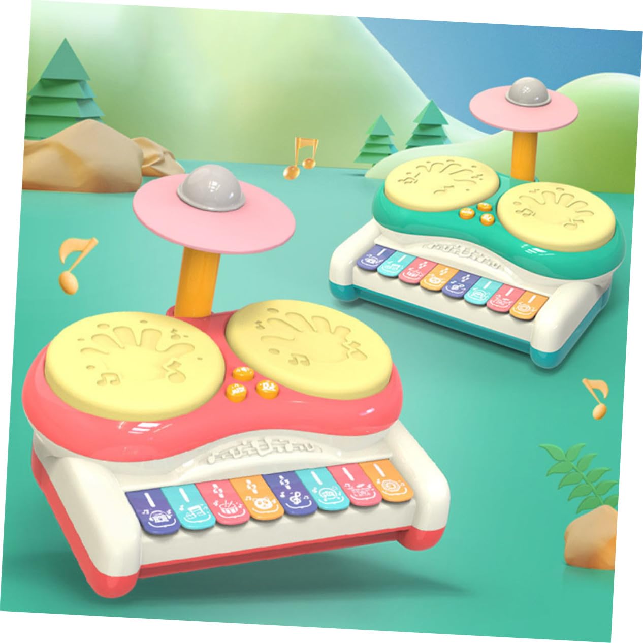 Juguete Musical de Percusión para Niños, Batería Infantil Multifuncional, Tamaño Mediano, Color Rosa, Juguete Educativo para Bebés, Instrumento Musical de Iniciación, sin Pilas,