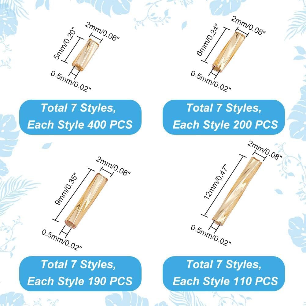 PH PandaHall 6300pcs Glass Bugle Beads - 7 Colors, 5/6/9/12mm Tube & Twisted Seed Beads - Earring, Bracelet, Necklace Jewelry DIY Craft Making, 0.5mm Hole - Image 2