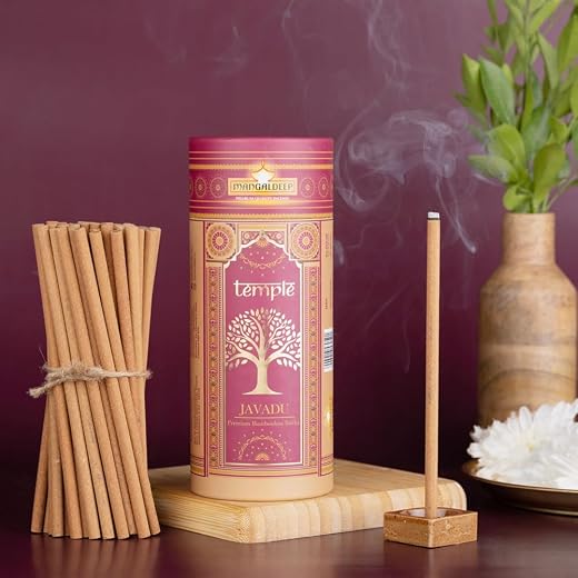 Mangaldeep Temple Premium Bambooless Dhoop Sticks - Javadu - Ceramic Stand Inside - with Essential Oils (30 Sticks)