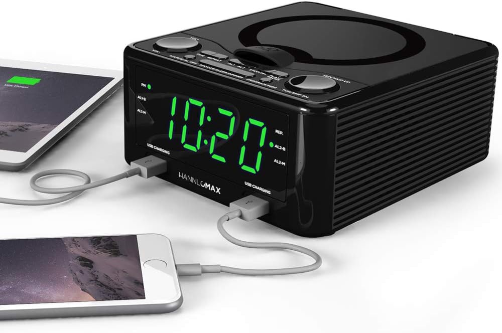 Hannlomax Hannlomax HX-300CD CD Clock Radio, PLL FM Radio, 1.2" Digital Clock, Dual Alarm, USB Ports for 2.1A & 1.2A Charging, Aux-in