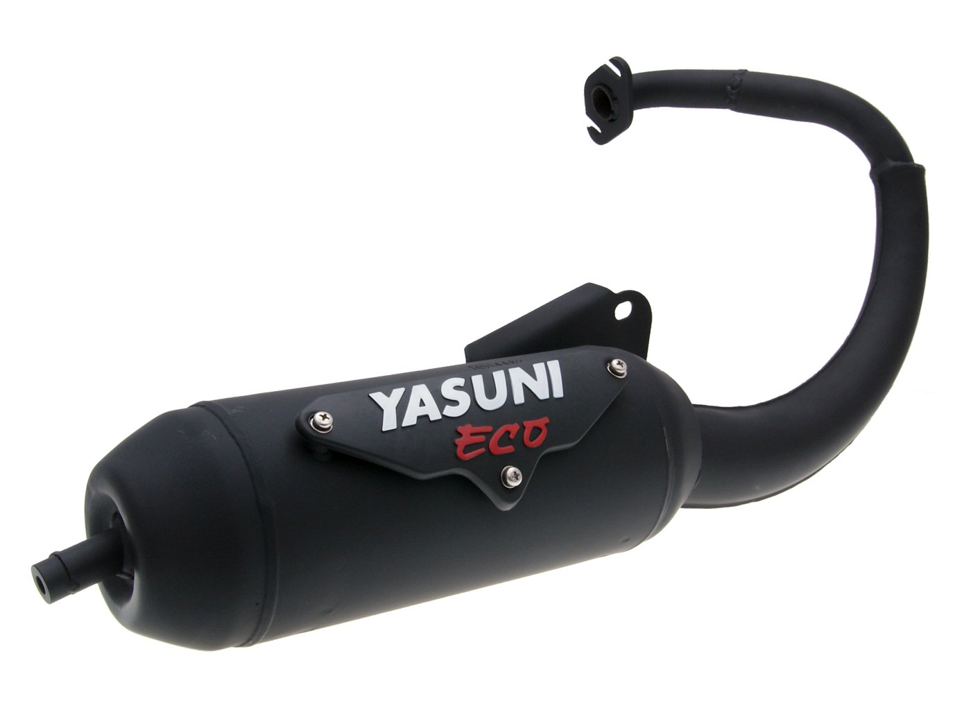 Yasuni Auspuff Eco | Schwarze Auspuffanlage aus APO-2 Stahl, mit Straßenzulassung; kompatibel mit Peugeot Buxy 50 2T AC -98, Buxy 50 M 2T AC 98-