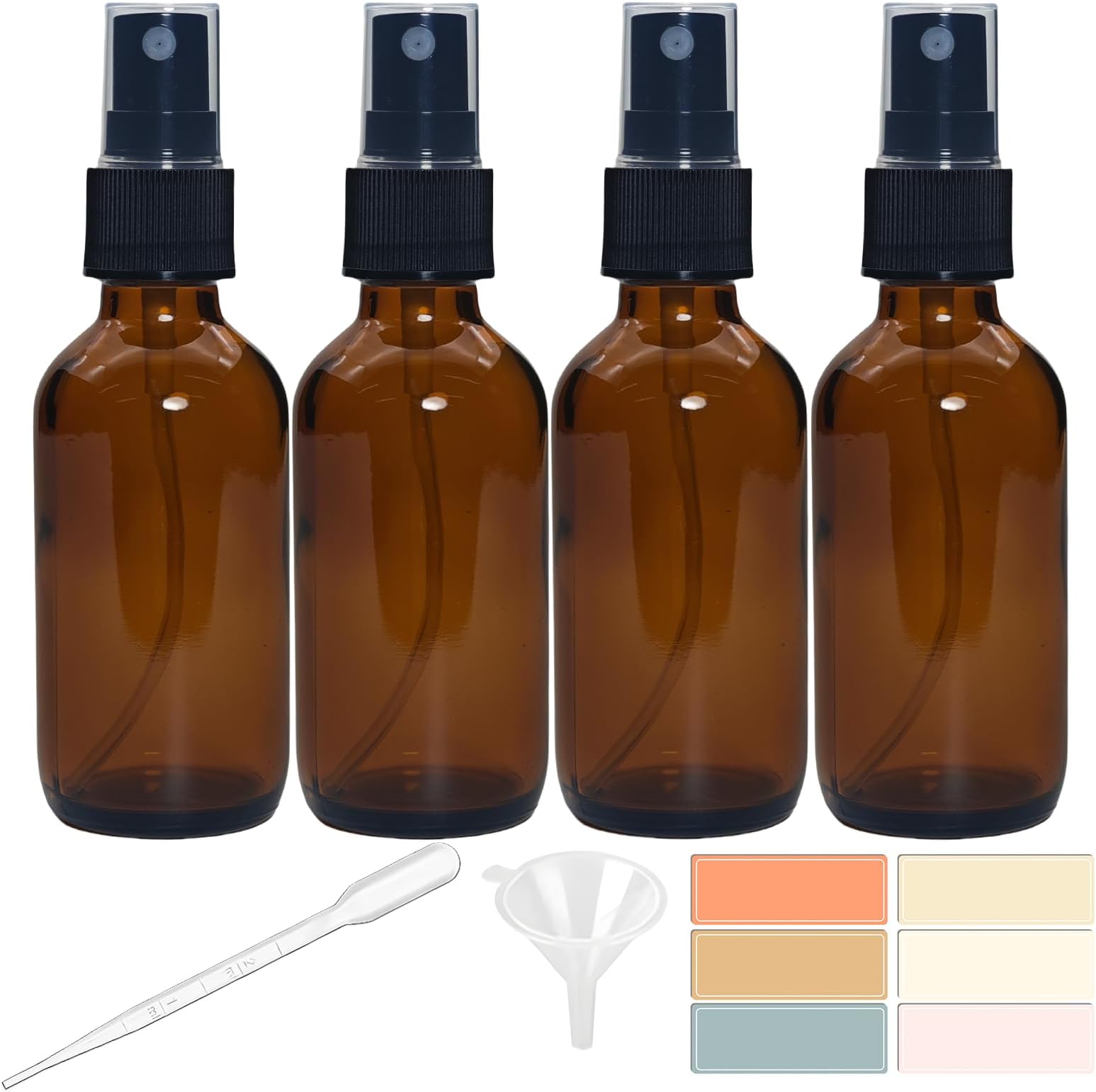 Zkupanx 4 PACK 2 oz Amber Small Glass Spray Bottles, Empty Spray Bottle for Hair, Plants, Perfume - Fine Mist, 2oz Mini Spray Bottle