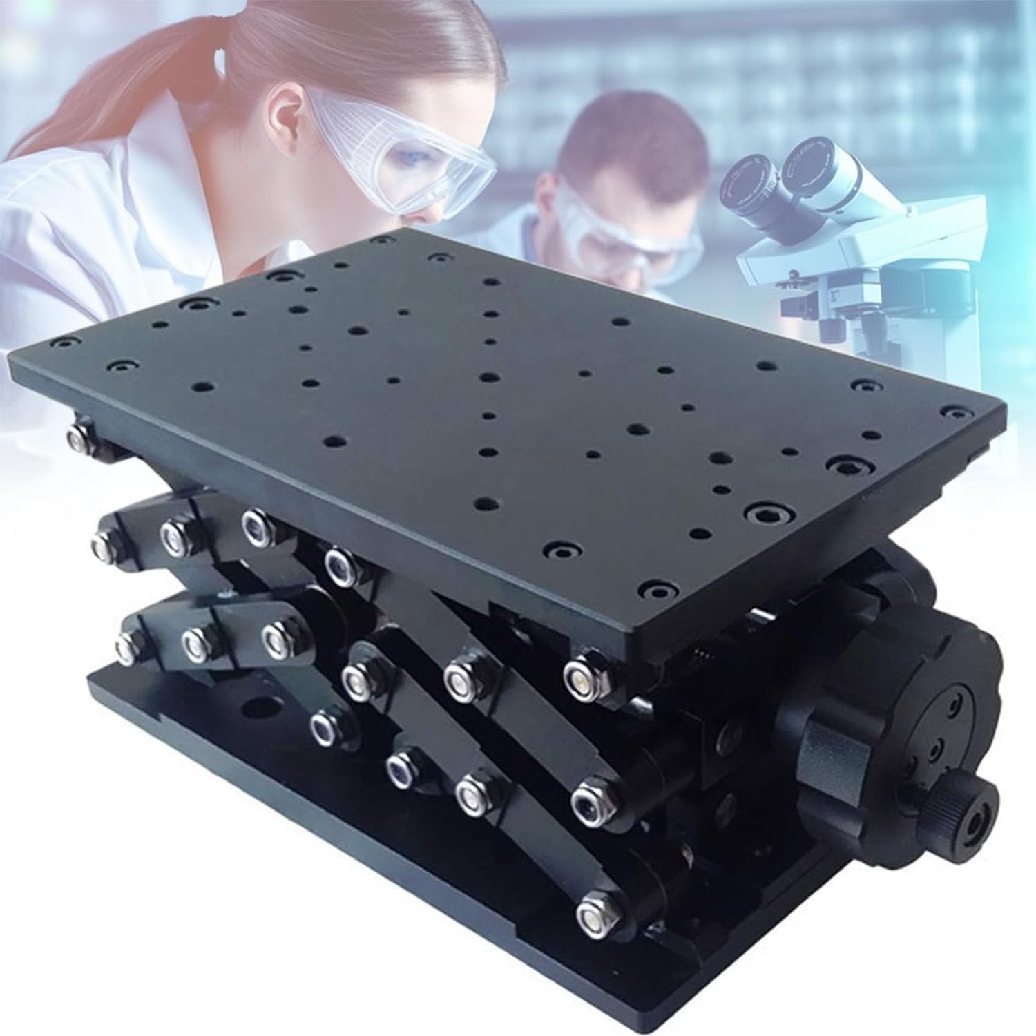 Gato Manual De Precisión para Laboratorio, Mesa Deslizante Óptica del Eje Z De 140 X 220 Mm con Regla Graduada, Carrera Vertical De 120 Mm Y Capacidad De Carga De 25 Kg para Laboratorio