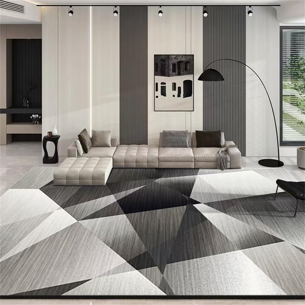 Tapis durable gris de salon aux finitions rayées haut de gamme
