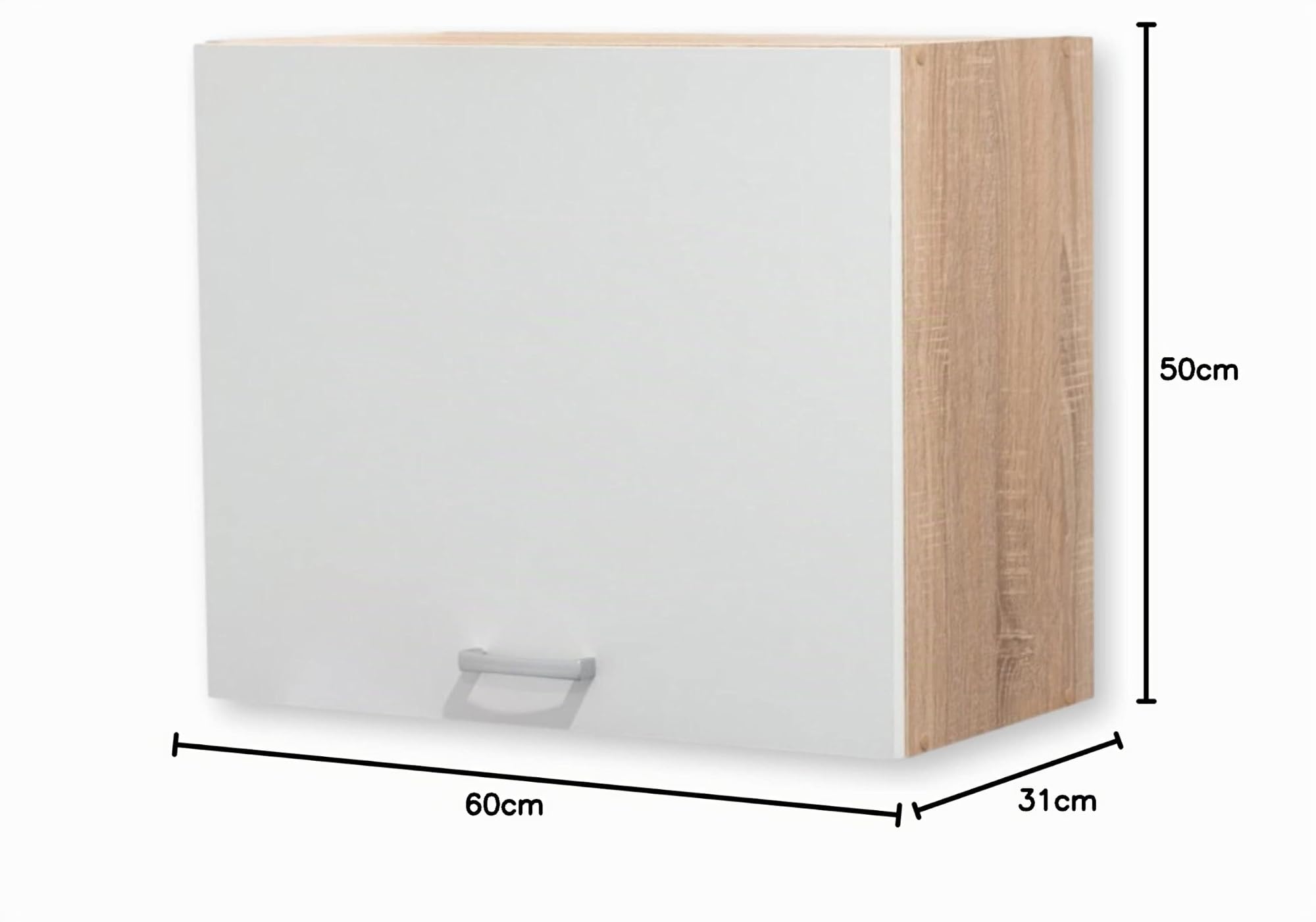 Stella Trading ANDY Armoire suspendue moderne de cuisine en aspect chêne Sonoma, blanc mat - Armoire de cuisine spacieuse avec beaucoup d'espace de rangement - 60 x 50 x 31 cm (L/H/P)