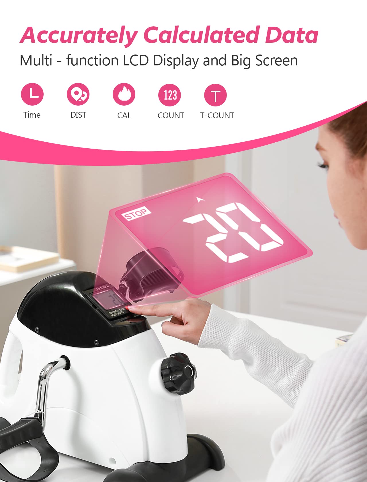 FEIERDUN Under Desk Bike Pedal Exerciser, Mini Exercise Bike for Arm/Leg Exercise, Under Desk Exercise with LCD Screen Display for Home/Office Workout (New White)