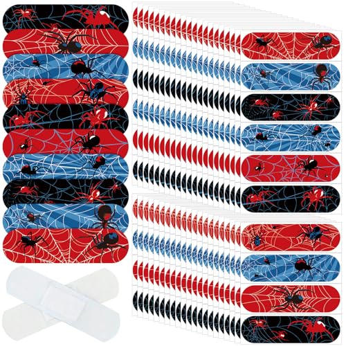 Patelai 10 Styles Kids Bandages Bulk Childrens Adhesive Colorful Cute Bandages Waterproof Breathable Stickers Flexible Cartoon Protection Care Cuts for Girls Boys(Spider)