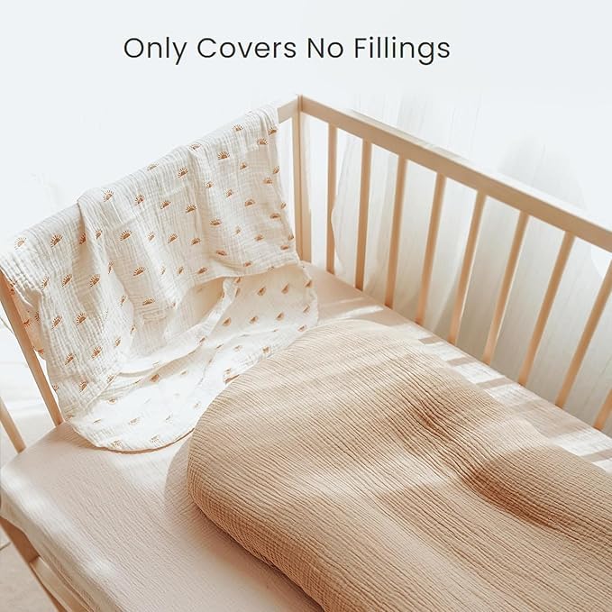ZXYIVOO Muslin Baby Lounger Cover 2 Pack, 100% Cotton Newborn Lounger Cover, Soft and Breathable Baby Nest Slipcover for Boys Girls (Camel,Sun)