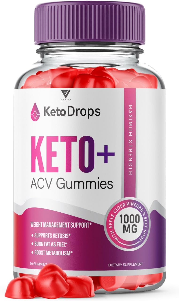 Keto Drops ACV Gummies, Keto Drops Keto ACV Gummies Advanced Weight Loss 525 MG, Ketodrops Keto ACV Ketosis Apple Cider Vinegar Supplement with Beet Root, Folate (60 Gummies)