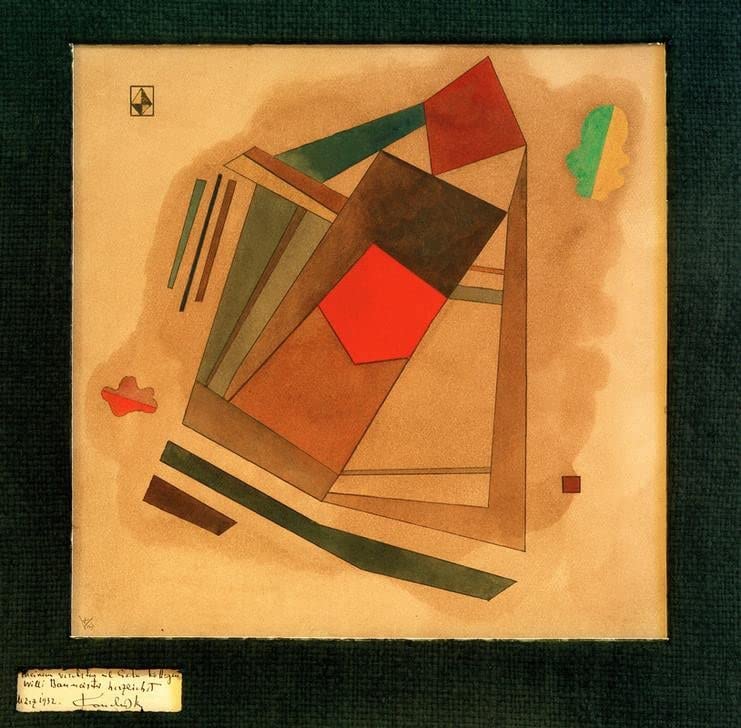 Tableau Kandinsky rouge sur la place pour habiller un grand mur blanc vide