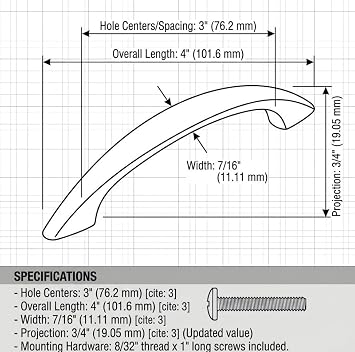 Cosmas 1387SN Satin Nickel Pull 3 Inch Hole Centers | Minimalist Design | 76mm Hole Centers | 4 Inch Overall | Kitchen, Bathroom & Dresser Hardware