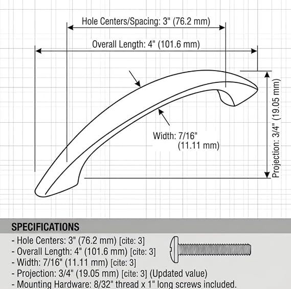 Cosmas 1387SN Satin Nickel Pull 3 Inch Hole Centers | Minimalist Design | 76mm Hole Centers | 4 Inch Overall | Kitchen, Bathroom & Dresser Hardware