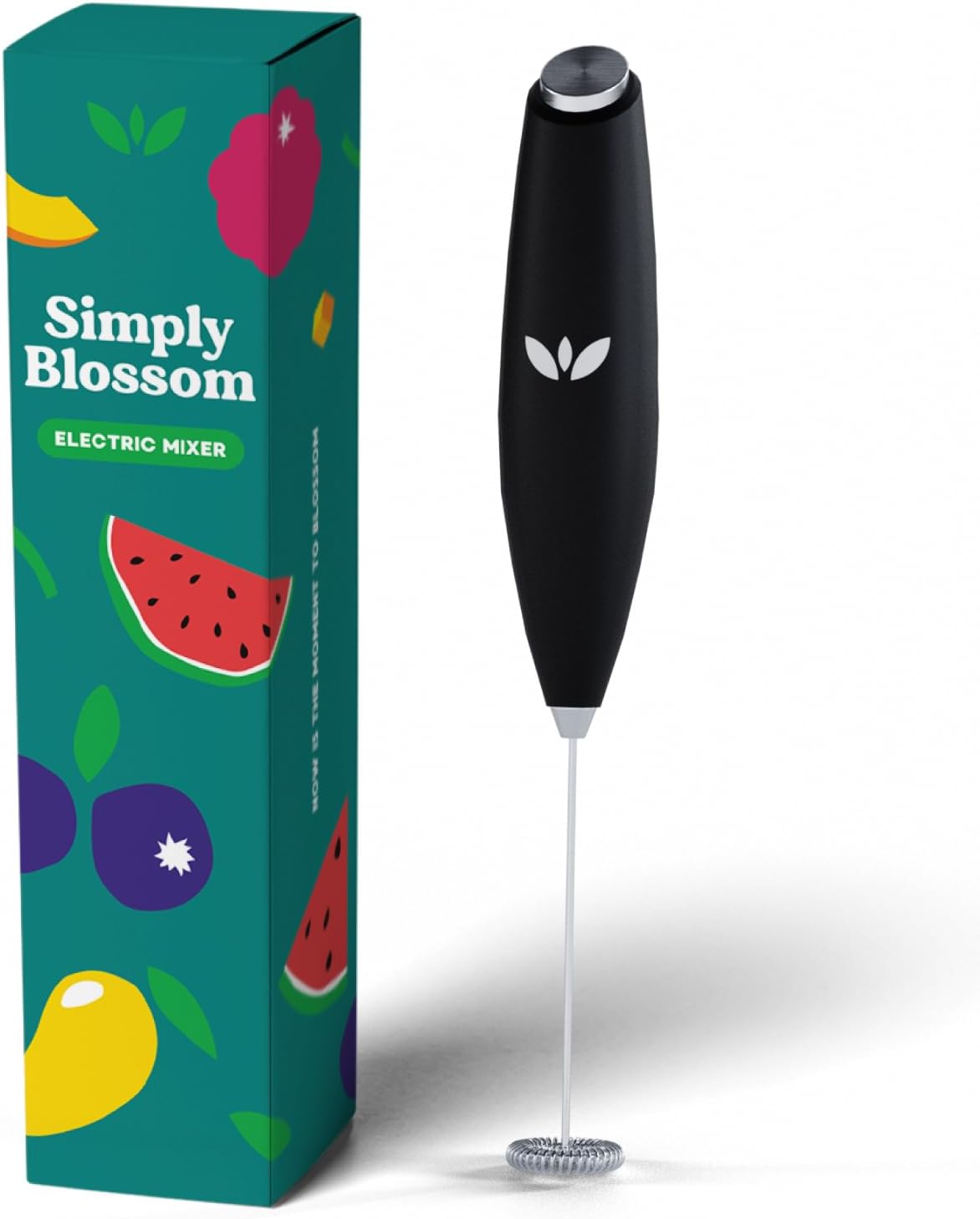 Simply Blossom – Milk Frother – Electric Handheld Mixer & Drink Stirrer – Frothing Wand for Greens, Coffee, Matcha, Protein – Stainless Steel, Battery Operated Simply Blossom – Milk Frother – Electric Handheld Mixer & Drink Stirrer – Frothing Wand for Greens, Coffee, Matcha, Protein – Stainless Steel, Battery Operated