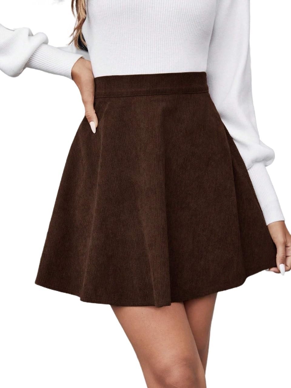 Womens High Waisted Loose Flowy Mini Skort Casual Corduroy A-Line Skirt for Fall and Winter