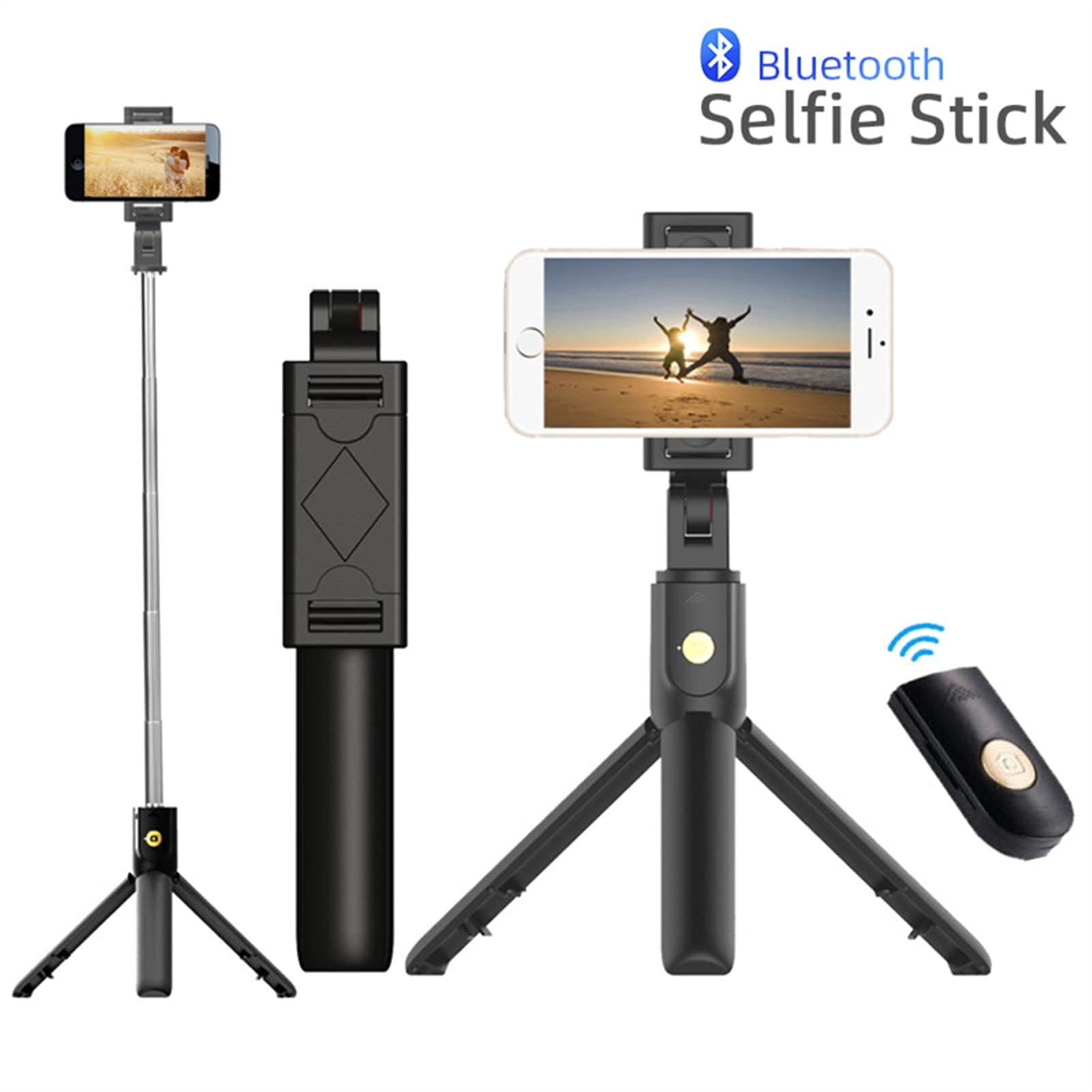 SCRUBY Mini treppiede pieghevole wireless Bluetooth Timer Perche Selfie Stick Mini Treppiede Controllo dell'otturatore IOS Android Laptop Mobile Phone Automatico Foto (bianco)